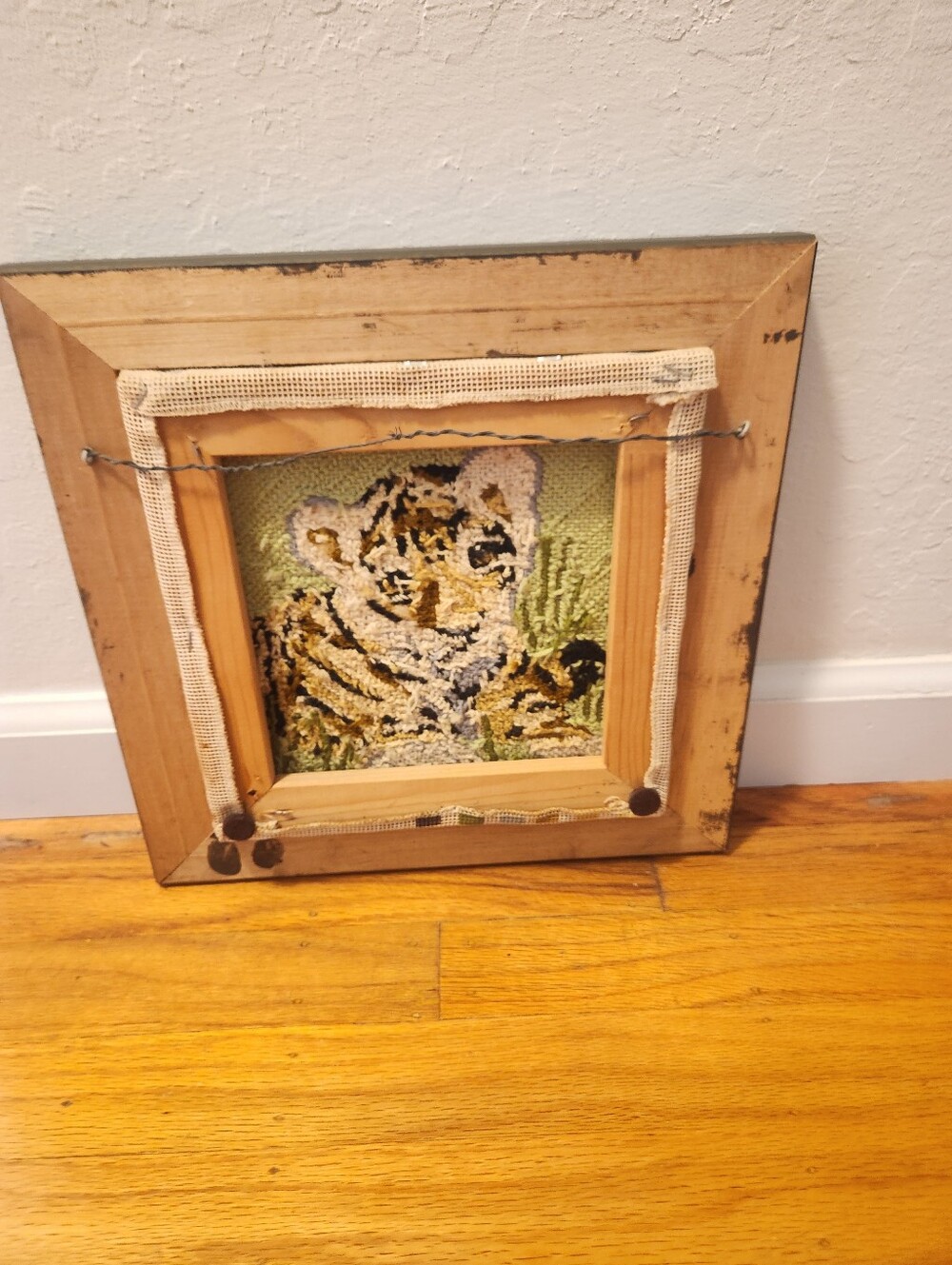 Framed Cross-Stitch Tiger Cub Artwork in Yellow and Brown - Picture 4 of 4